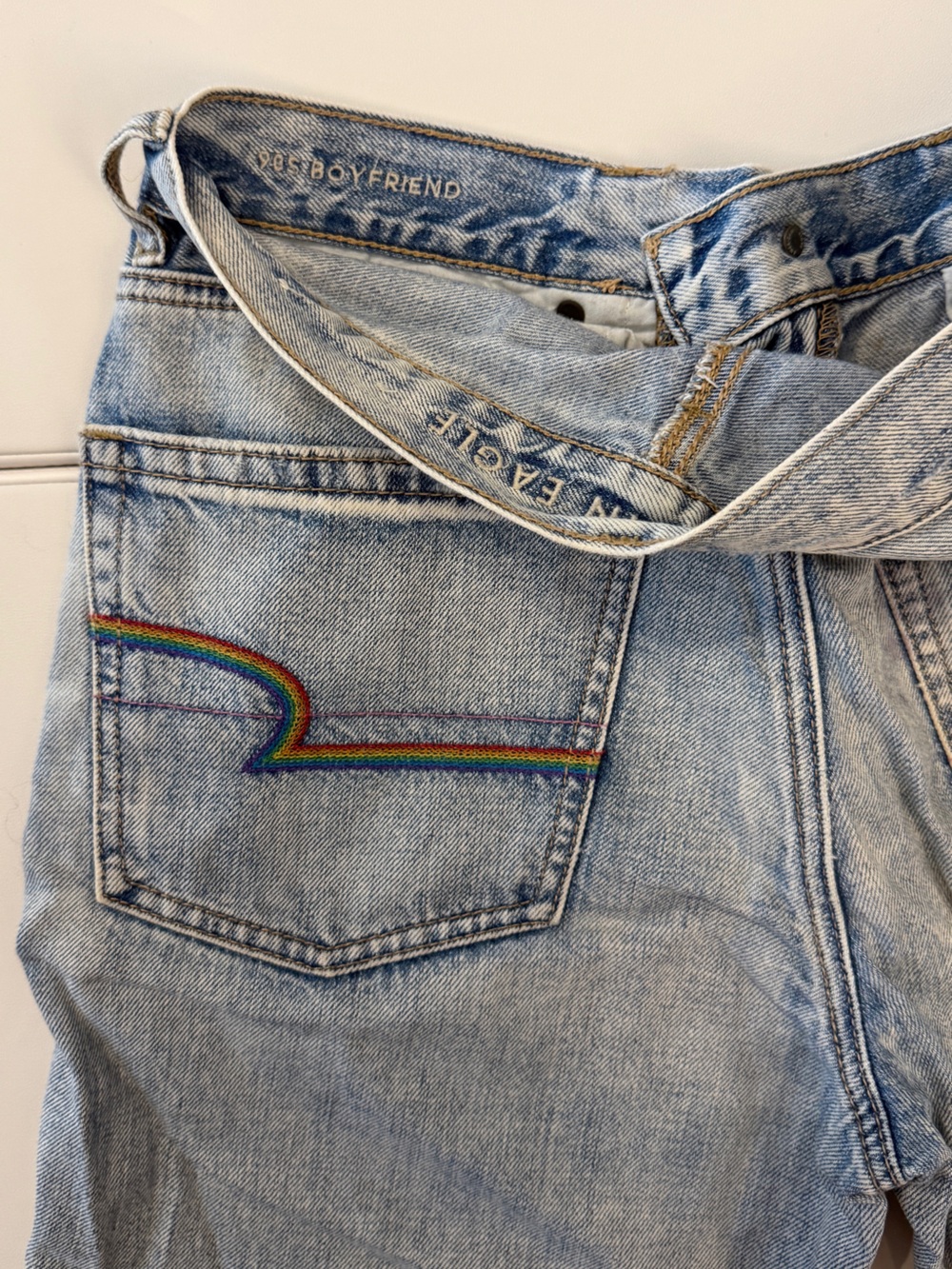 American Eagle Outfitters 90s Boyfriend Jeans with Rainbow Pocket Trim